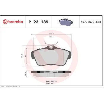 Brzdová destička Sada brzdových destiček, kotoučová brzda BREMBO P 23 189