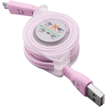 CinkeyPro Svítící samonavíjecí kabel Micro USB - Bledě růžový
