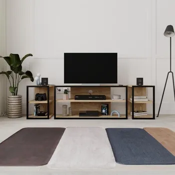 Konferenční stolek Sada TV stolku + 2 ks bočních stolků Houseland Echo dub safírový/černá