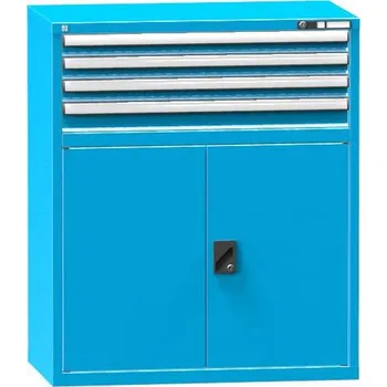 Zásuvková dílenská skříňka, v x š x h: 1215 x 1037 x 630 mm, 4 x zásuvka, 1 x skříňka, barva modrá RAL5012