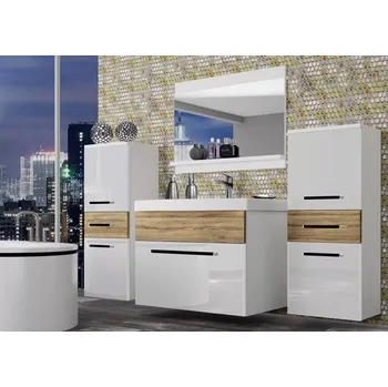 Koupelnový nábytek Koupelnový nábytek Belini bílý lesk / dub sonoma + umyvadlo + zrcadlo ROD PM 4/0/W/WDS/0/ZW