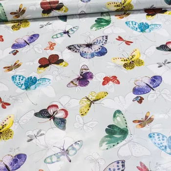 ubrus Ubrus PVC s textilním podkladem 170/1, barevní motýli na šedém žíhání, š.140cm (metráž)