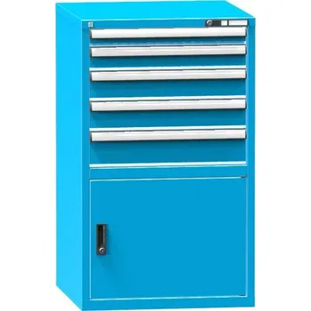 Zásuvková dílenská skříňka, v x š x h: 1215 x 731 x 780 mm, 5 x zásuvka, 1 x skříňka, barva modrá RAL5012