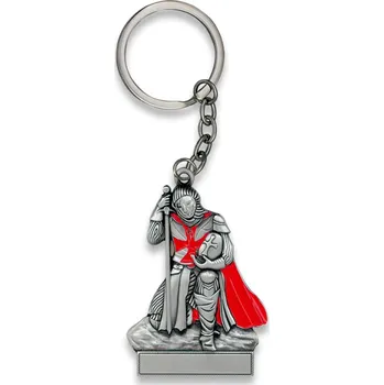 Klíčenka s templářským motivem Klečící rytíř - stříbrná-červená