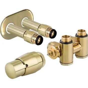 Radiátor THERMCOMB-SET, středový ventil (Z4K) s připojením pro elektrickou tyč, Zlatá lesklá, Levá