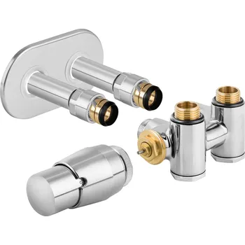 Radiátor THERMCOMB-SET, středový ventil (Z4K) s připojením pro elektrickou tyč, Chrom, Levá