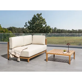 Zahradní pohovka 2místná zahradní pohovka světle hnědá hliník světle béžové polštáře s konferenčním stolkem moderní styl zahradní terasa Beliani