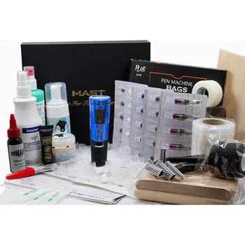 Tetovací strojek Základní sada pro začátečníky - Mast Lancer, bezdrátový strojek, modrý