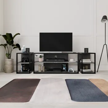 Konferenční stolek Sada TV stolku + 2 ks bočních stolků Houseland Echo retro šedá/černá