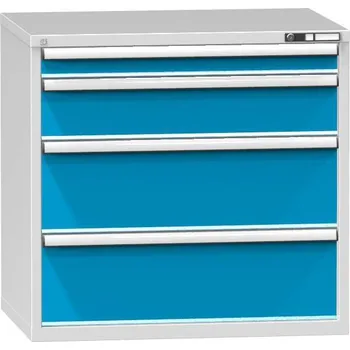Zásuvková dílenská skříňka, v x š x h: 990 x 1037 x 780 mm, 4 x zásuvka, barva šedá RAL7035/modrá RAL5012