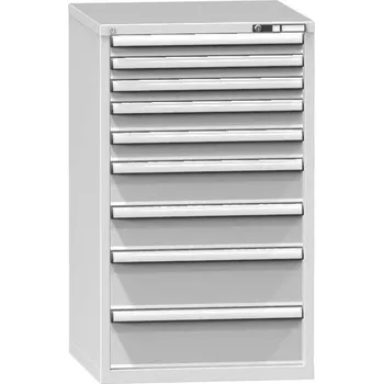 Zásuvková dílenská skříňka, 9 x zásuvka, v x š x h: 1215 x 731 x 780 mm, barva šedá RAL7035