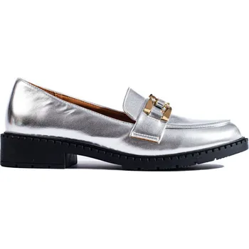 Dámské mokasíny Stříbrné mokasíny se zlatou sponou H8-581S Velikost: 38