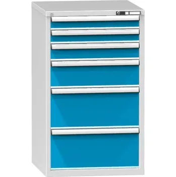 Zásuvková dílenská skříňka, 6 x zásuvka, v x š x h: 1215 x 731 x 780 mm, barva šedá RAL7035/modrá RAL5012