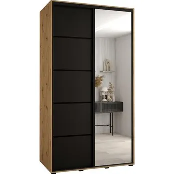 Šatní skříň Šatní skříň s posuvnými dveřmi a zrcadlem DAVOS 5, 140cm | DUB Artisan/černá/černé pojezd