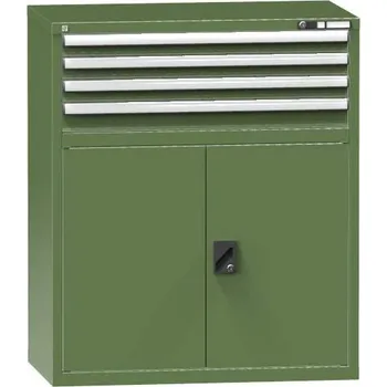 Zásuvková dílenská skříňka, v x š x h: 1215 x 1037 x 630 mm, 4 x zásuvka, 1 x skříňka, barva zelená RAL6011