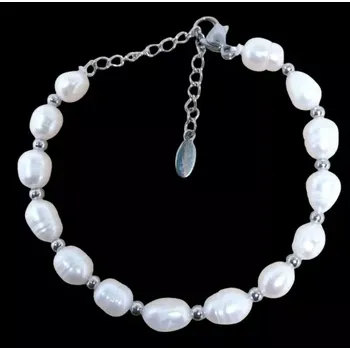 Náramek Říční perly náramek s chirurgickou ocelí bílý