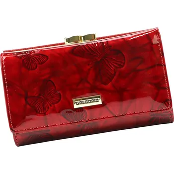 Peněženka Červená kožená peněženka středních rozměrů s motýlky BTS108