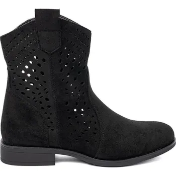 Dámská zimní obuv Černé ažurové kotníkové boty v cowboy stylu