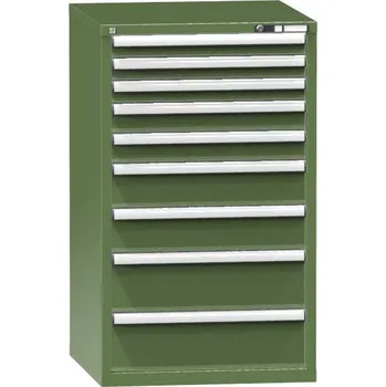 Zásuvková dílenská skříňka, 9 x zásuvka, v x š x h: 1215 x 731 x 780 mm, barva zelená RAL6011