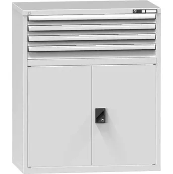 Zásuvková dílenská skříňka, v x š x h: 1215 x 1037 x 630 mm, 4 x zásuvka, 1 x skříňka, barva šedá RAL7035