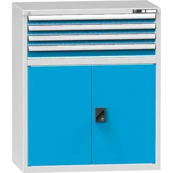 Zásuvková dílenská skříňka, v x š x h: 1215 x 1037 x 630 mm, 4 x zásuvka, 1 x skříňka, barva šedá RAL7035/modrá RAL5012