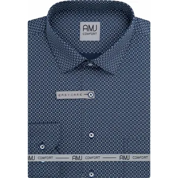 Pánská košile AMJ bavlněná, modrá vzorovaná VDB1459, dlouhý rukáv, regular fit, vel. 47/48