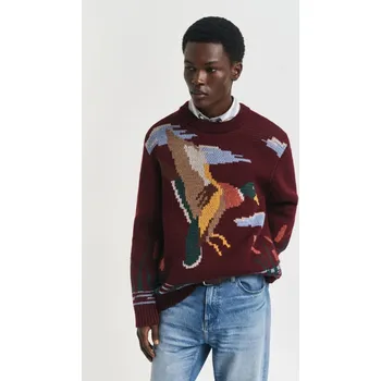 Pánský svetr SVETR GANT BIRD GRAPHIC C-NECK PLUMPED RED