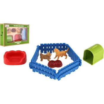 Figurka Teddies Pejskové/Pes 2ks s plotem plast s doplňky v krabici 23x14,5x4,5cm