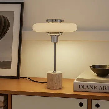 Lampička Lindby stolní lampa Branford, retro, béžová, kov/travertin 1 x 10 W LED - Doprava zdarma