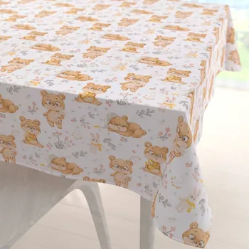 ubrus Dětský bavlněný čtvercový ubrus Sandra SA-524 Roztomilí medvídci na bílém 40x40 cm