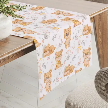 ubrus Dětský bavlněný běhoun na stůl Sandra SA-524 Roztomilí medvídci na bílém 20x120 cm