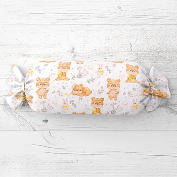 Dekorativní polštářek Dětský polštář válec bonbon Sandra SA-524 Roztomilí medvídci na bílém 15x60 cm