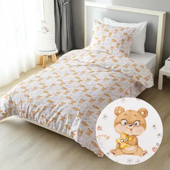 Povlečení Dětské bavlněné ložní povlečení Sandra SA-524 Roztomilí medvídci na bílém Jednolůžko 140x200 a 70x90 cm