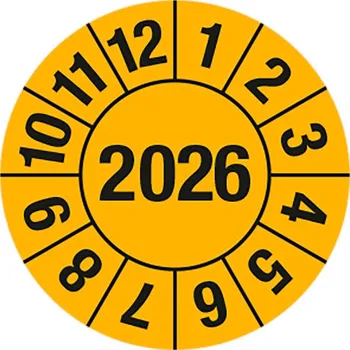 Samolepící etiketa Kontrolní štítek 2026, žlutý, fólie samolepicí, 25 mm, BJ = 5 x 15 kusů