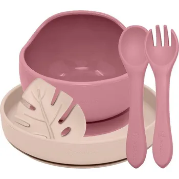 dětská jídelní sada PETITEMARS PETITE&MARS Set jídelní silikonový TAKE&MATCH 4 ks Dusty Rose - Desert Sand 6m+