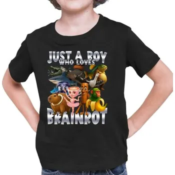 Žertovný předmět Just a boy who loves brainrot - dětské tričko s potiskem- Tričkový.cz