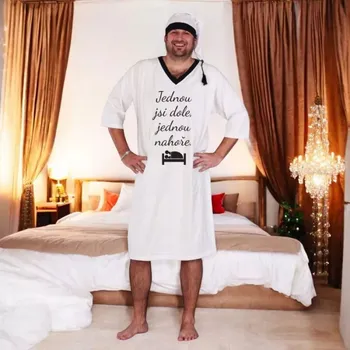 Žertovný předmět Jednou jsi dole - Noční košile bílá s čepičkou - M bílá