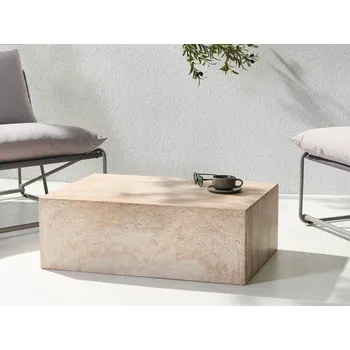 Konferenční stolek Konferenční stolek béžový travertinový efekt MDF dýhovaný povrch kamenný vzhled obdélníkový tvar moderní styl obývací pokoj Beliani