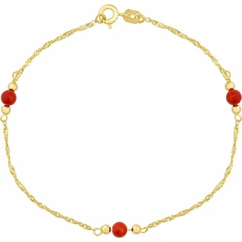 Šperk Zlatý náramek Singapur ze žlutého zlata se zlatými a červenými korálky - 1,2 mm 19 cm