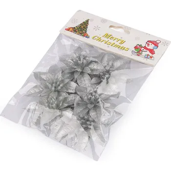 Vánoční dekorace Vánoční hvězda s drátkem, sada 6 ks Varianta: 1 stříbrná, Balení: 1 sáček