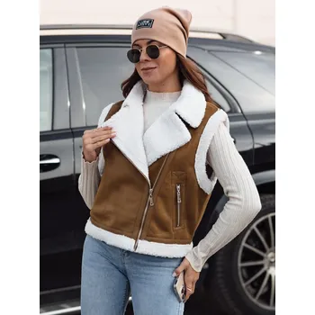 Dámská vesta Dámská vesta WOOLZIP semišová s kožíškem TY4742 Barva: Světle Hnědá, Velikost: L