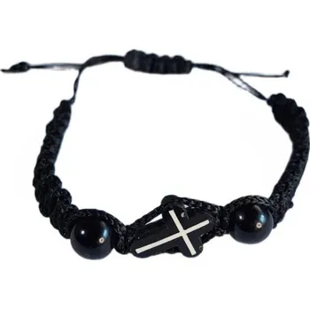 Náramek Kopie Černý Modlitební Náramek s Křížkem - Symbol Víry a Ochrany