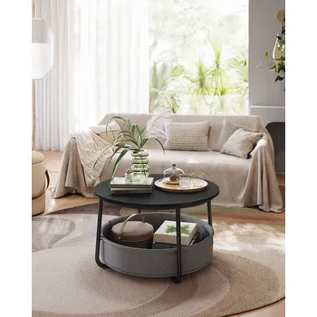 Konferenční stolek Kulatý konferenční stolek s úložným prostorem | černá-šedá