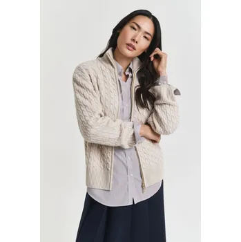 Dámský svetr KARDIGÁN GANT CABLE KNIT ZIP CARDIGAN SEED MELANGE