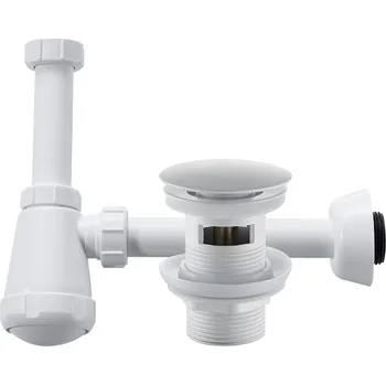 Sifon CERANO - Sifon umyvadlový - 5/4" - plast - DN32/40/50 s výpustí click-clack s přepadem - bílá