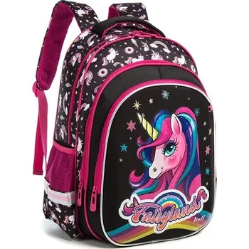 Dětský batoh Jasmine Dívčí školní batoh s jednorožcem Fairyland Černý 25L Jasminestar 20004-U