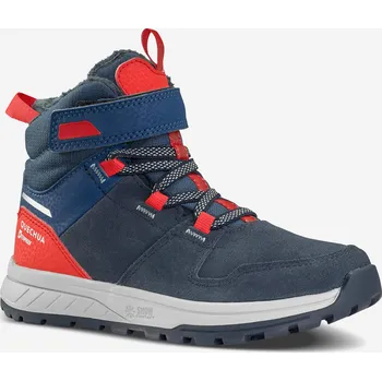 Pánská obuv QUECHUA Dětské zimní turistické nepromokavé kožené boty na suchý zip SH 500 vel.24-34 33 MODRÁ|ČERVENÁ