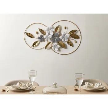 Nástěnná dekorace zlatá šedá železná ručně vyrobčná závěsná moderní květiny a listy květinový motiv bytové doplňky obývací pokoj chodba Beliani