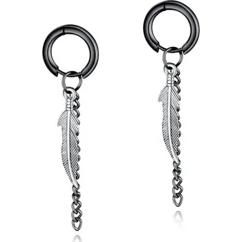 Náušnice Ocelové Náušnice kruh s listem a řetízkem 17mm Černé Impress Jewelry GE553s02