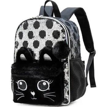 Dětský batoh Jasmine dívčí flitrový batoh Plyšová kočička 12L Jasminestar 13601